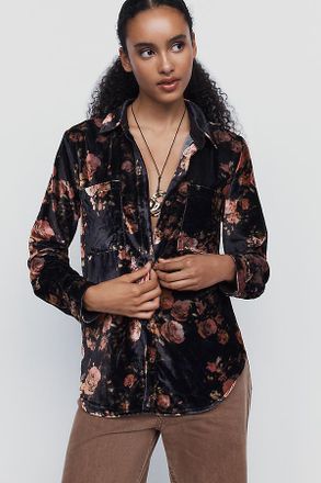 Pilcro Hadley Velvet Relaxed Buttondown Shirt
