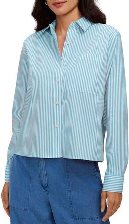 Foxcroft Jodie Stripe Cotton Button-Up Shirt in Capri Blue/White at Nordstrom, Size X-Large