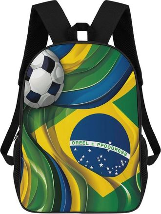 Generic Football in Brazil Flag Backpack for Men Women Shoulder Bag Laptop Bag Travel Casual Daypacks 17 Inch