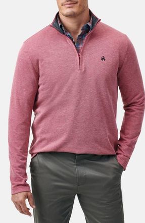 Brooks Brothers Heathered Piqu&eacute; Half Zip Pullover in Pink at Nordstrom, Size Large