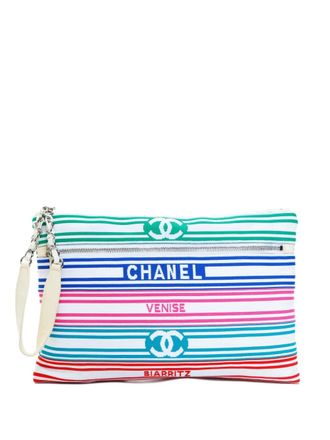 Chanel 2019 logo-detail clutch bag - women - Cotton - One Size - White
