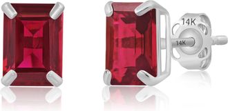 MAX + STONE 14k White Gold Solitaire Emerald-Cut Gemstone Stud Earrings (7x5mm)