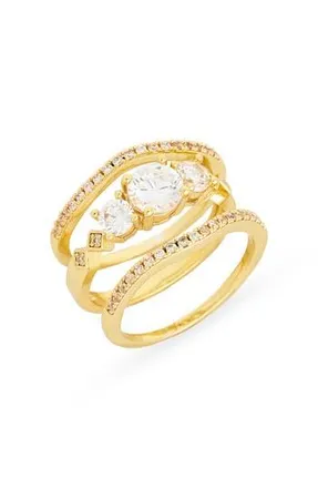 Nordstrom Rack Set of Three Cubic Zirconia Rings in Clear- Gold at Nordstrom Rack, Size 8