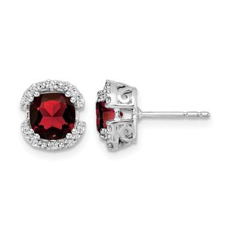 Diamond2Deal 14k White Gold Cushion Garnet and Diamond Halo Stud Earrings