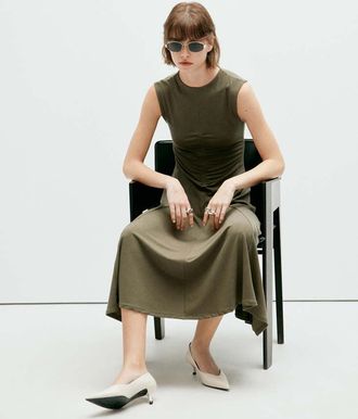 Mango Vestito maglia sottile increspature kaki - Donna - XS - MANGO