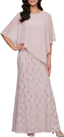 S.L. Fashions Sequin Lace Capelet Dress in Blush at Nordstrom, Size 10P