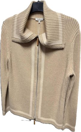 Lafayette 148 New York Womens Zip Rib Cashmere Sweater In Dune Melange