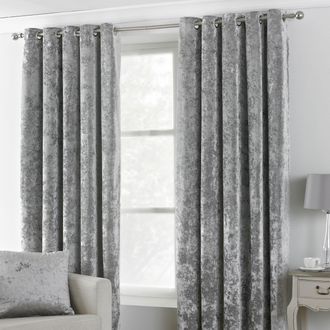 Riva Paoletti Verona Crushed Velvet Eyelet Curtains in Silver | Size: 229 cm width x 229 cm drop