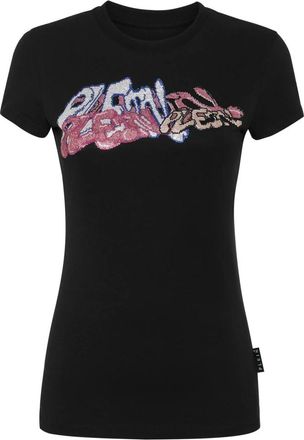 Philipp Plein T-Shirt Slim Fit Bombing Graffiti - Dames - T-shirts - Zwart - M - Katoen - Tops
