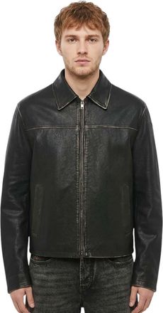 Diesel Black Solid Leather Jacket