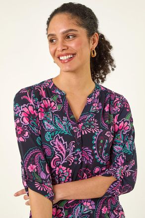 Roman Paisley Print V-Neck Stretch Shirt
