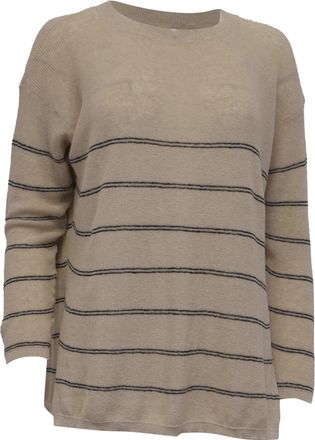 Max Mara Leisure Madia Striped Side-Slit Sweater in Beige Cotton
