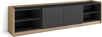 Skraut Home Skraut Home - Mueble Tv, Televisi&oacute;n, Muebles De Sal&oacute;n, Almacenaje, 207x50x37 Cm, Para Tv Hasta 80, Con Almacenamiento, Estilo Moderno, Negro Y Roble