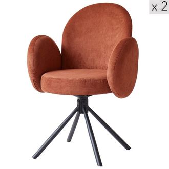 Nordlys Set de 2 sillas swivel en metal y terciopelo terracota