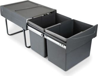 Emuca Contenedor De Reciclaje Para Fijaci&oacute;n Inferior Y Extracci&oacute;n Manual En Mueble De Cocina 2x15litros, Pl&aacute;stico Gris Antracita - Emuca