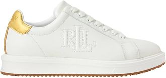 Ralph Lauren Ainsley Metallic-Trim Leren Trainer - Dames - Sneakers - Wit - 37 EU - Schoenen