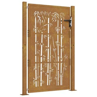 Berkfield Home Garden Gate 105x130 cm Corten Steel Bamboo Design in Brown