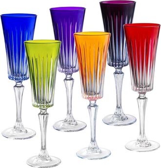 Barski Set Of 6 Colored Champagne Flutes Glasses