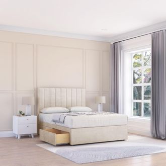 Sloomy Kansas Plush Bed Set With No Drawers Mattress & 26 Headboard in Cream | Size: Double