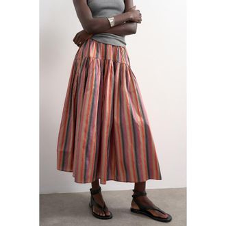Topshop Striped Taffeta Skirt in Pink Multi at Nordstrom, Size 2 Us