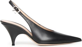 Gianvito Rossi Pointed Slingback Pump - Dames - Pumps - Zwart - 38 1/2 EU - Leer - Schoenen