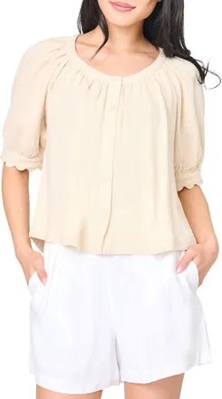 Gibsonlook Lily Scallop Sleeve Button-Up Top in Natural at Nordstrom, Size Xx-Small
