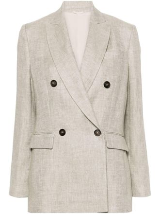 Brunello Cucinelli herringbone linen blazer - women - Linen/Flax/Acetate/Silk - 44 - Grey