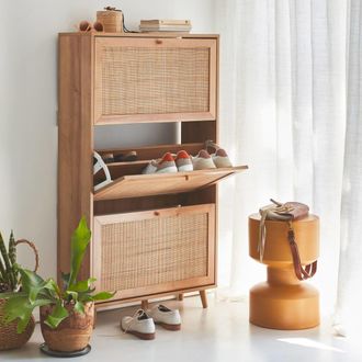 Sweeek Mueble zapatero de ca&ntilde;a, natural