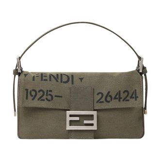 Fendi Baguette 26424 - Dames - Tassen - Groen - Maat: ONE Size Katoen