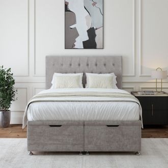 Bedmaster Luxury Velvet Ottoman Divan Base & Button Headboard in Light Grey | Size: Super King