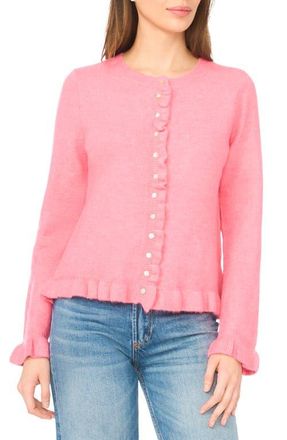 CeCe by Cynthia Steffe Ruffle Trim Cardigan in Pop Pink at Nordstrom, Size X-Small