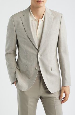 BOSS Hutson Slim Fit Tan M&eacute;lange Virgin Wool Sport Coat in Open White at Nordstrom, Size 36 Regular