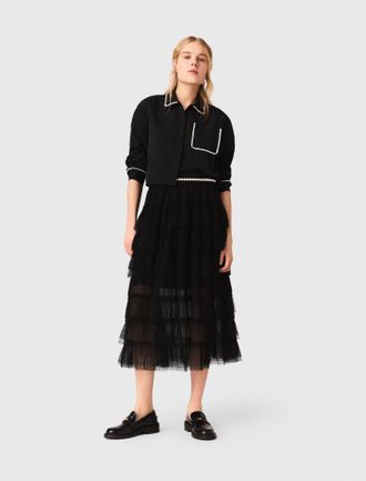 Maje Tulle Midi Skirt - Black - Maje