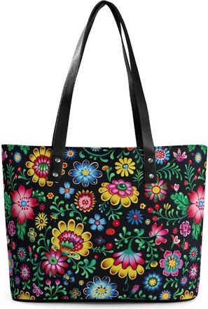 Generic Polish Folk Art Floral Pattern Tote Bags for Women Cute Shoulder Purses Handbags