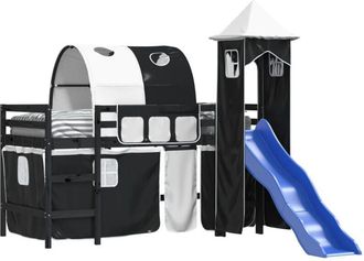 vidaXL Vidaxl - Cama alta niños con torre madera pino blanco negro 80x200 cm