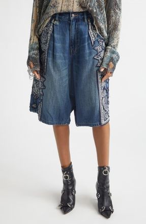 R13 Jesse Pleated Denim Bermuda Shorts in Crushed Blue Bandana at Nordstrom, Size 26
