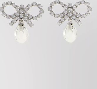 Self Portrait crystal-embellished bow drop earrings