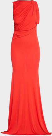 Alex Perry Sleeveless Open Back Drape Gown in Dry Jersey