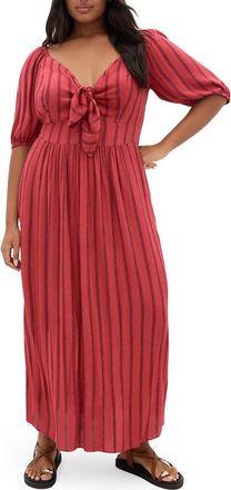 City Chic Bella Tie Front Maxi Dress in Rust Stripe at Nordstrom, Size 14W