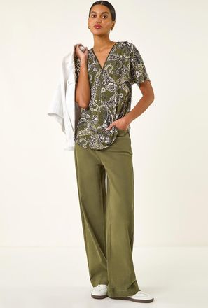 Roman Paisley Print Zip Front Top