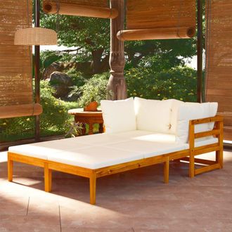 vidaXL Tumbonas Con Cojines Crema 2 Unidades Madera De Acacia Vidaxl