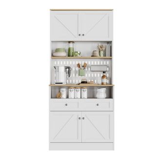 STILVORA Aparador De Cocina Con Puertas, Cajones, Estantes Abiertos Y Panel Perforado, En Mdf Y Tablero, 80 X 40 X 175 Cm