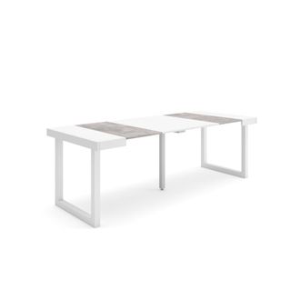 Skraut Home Skraut Home - Mesa Consola Extensible, Mesa Comedor Plegable, 220, Para 10 Comensales, Patas Madera Maciza, Estilo Moderno, Blanco Y Gris Cemento