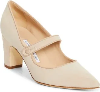 Manolo Blahnik Campariba Pointed Toe Mary Jane Pump in Beige at Nordstrom, Size 39.5
