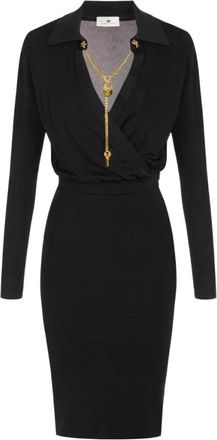Elisabetta Franchi Midi Jurk met Hangslot Detail - Dames - Casual kleedjes - Zwart - S - Kleedjes