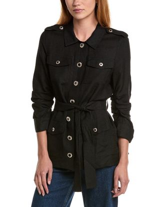 Karl Lagerfeld Karl Lagerfeld Ruched Sleeve Belted Linen-Blend Shirt