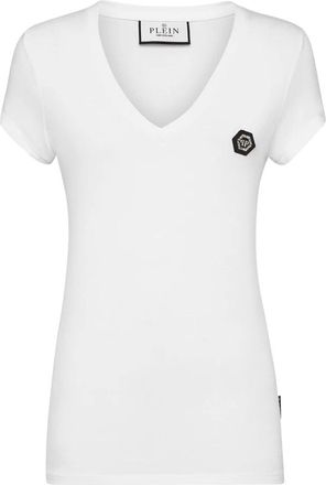 Philipp Plein T-shirt V-Neck Pure Fit Hexagon - Dames - T-shirts - Wit - XS - Leer - Tops