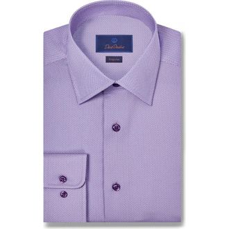 David Donahue Regular Fit Microprint Dress Shirt in Lilac at Nordstrom Rack, Size 17.5 - 36/37