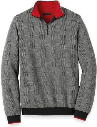 Paul Fredrick Cotton Quarter Zip Mock Neck Sweater in Black/white Glen Plaid at Nordstrom, Size Small