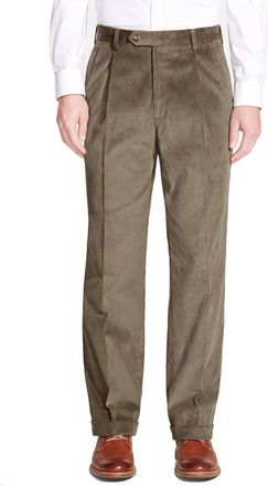 Berle Milan Double Reverse Pleat Wale Luxury Italian Corduroy Pant In Tan